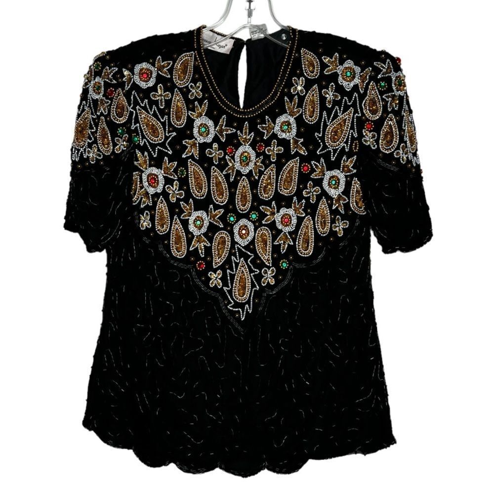Vintage Laurence Kazar Silk Beaded Top